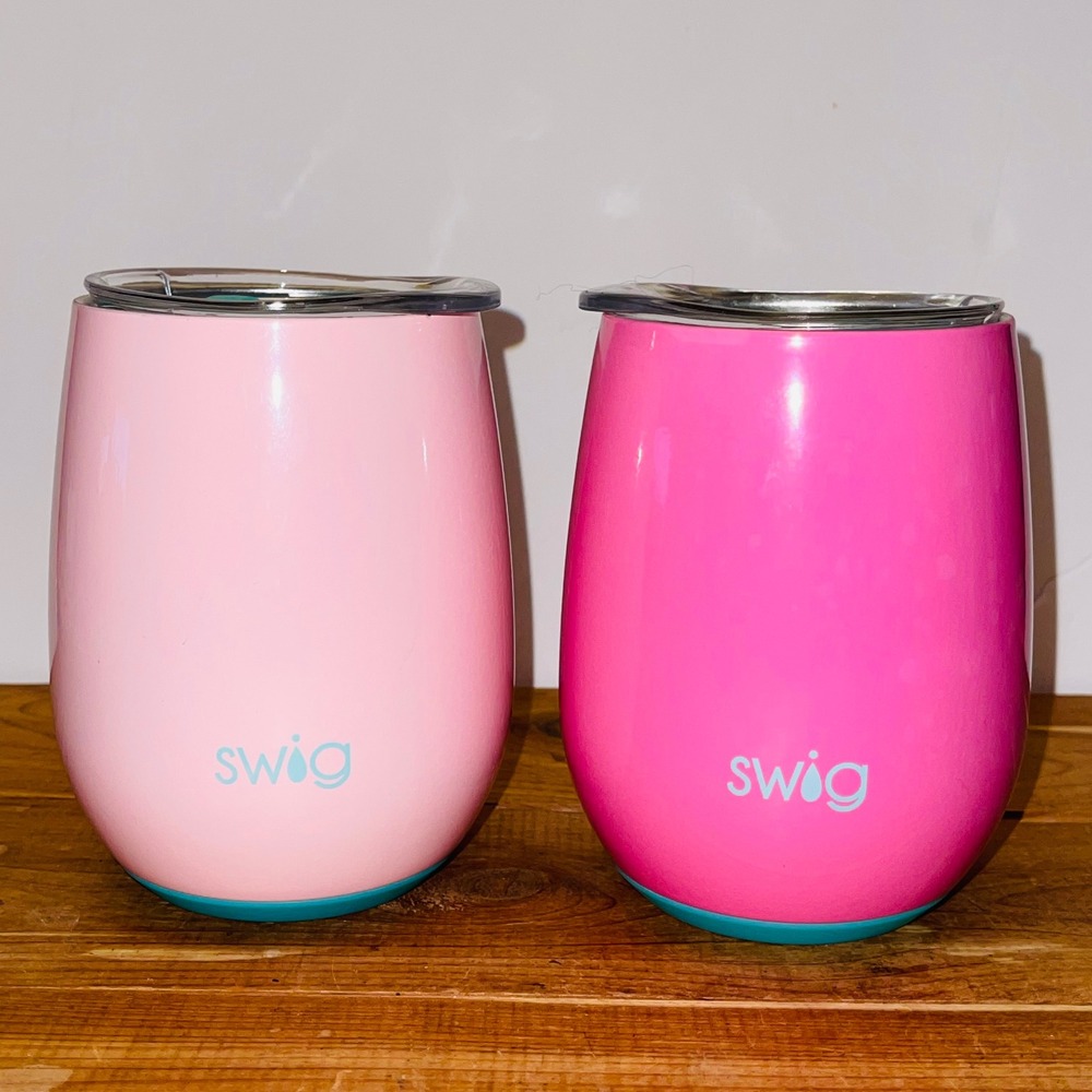 Swig Life Stemless Wine Tumbler Set 14oz Stainless Steel Pink Hot Pink 2pc